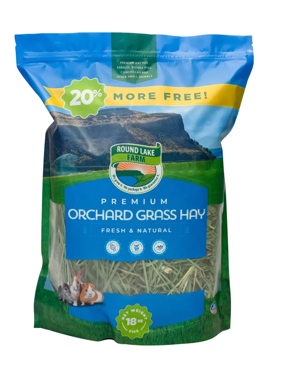 Round Lake Farms Premium Orchard Grass Hay for Small Animals - 18 Oz
