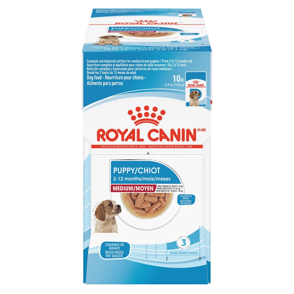 Royal Canin Size Health Nutrition Chunks in Gravy Medium-Breed Puppy Wet Dog Food Pouch - 4.9 Oz - Case of 10