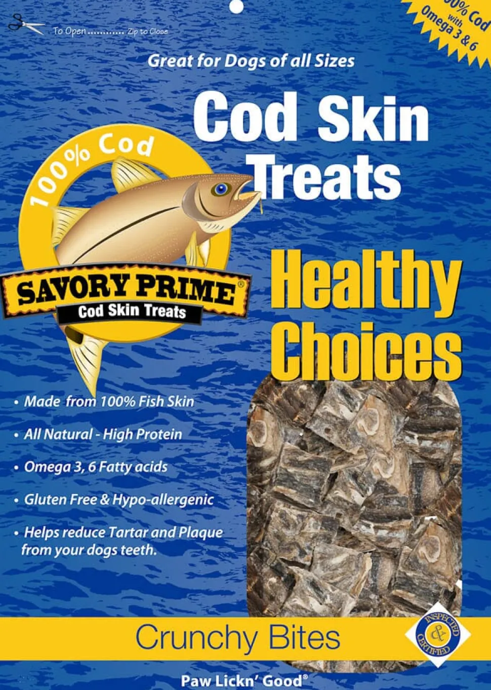 Savory Prime Cod Skin Crunchy Bites Dog Treats - 8 Oz