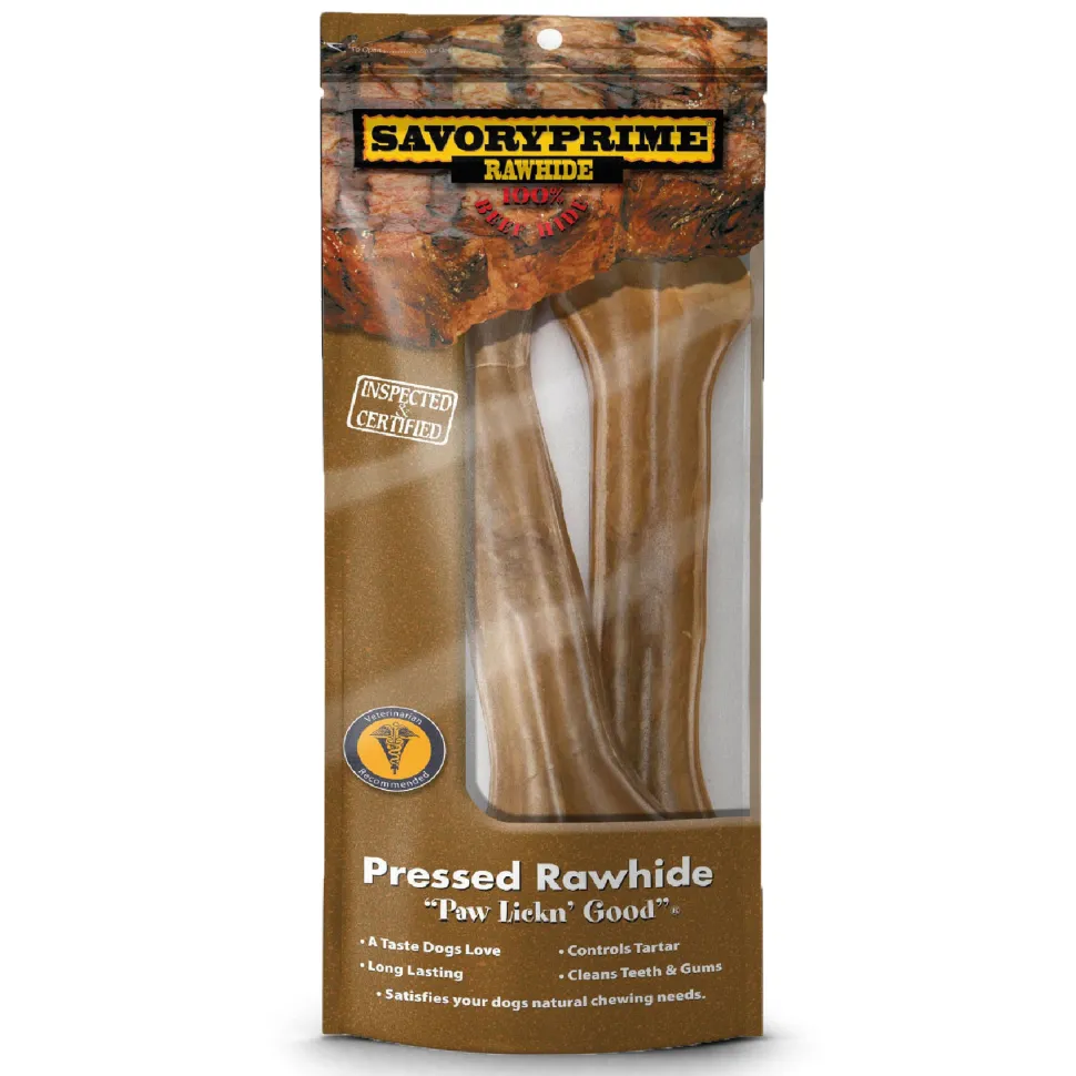 Savory Prime Pressed Rawhide Bones Bagged Natural - 8.5 in - 2 Pack
