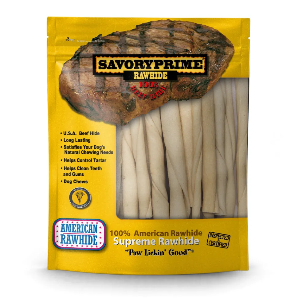 Savory Prime Pressed Rawhide Twist Sticks Natural - 5 in - 30 pk