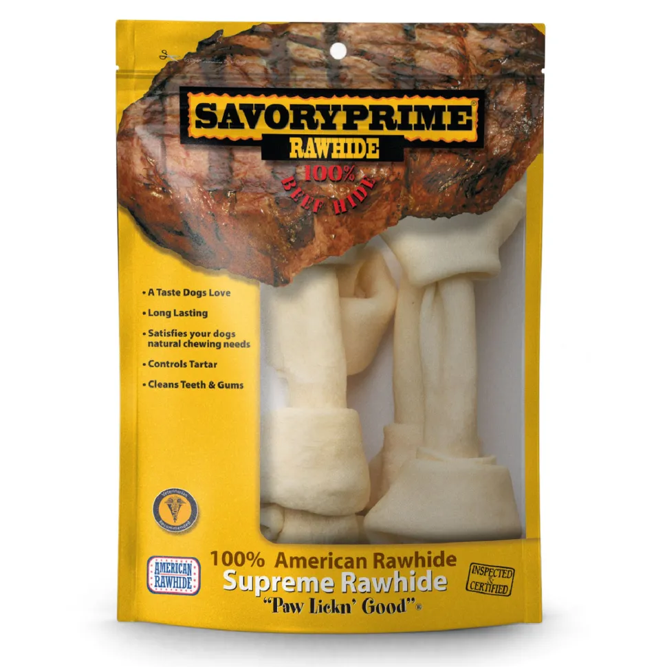 Savory Prime Supreme Knotted Rawhide Bones Bagged Natural - 8-9 in - 4 Pack