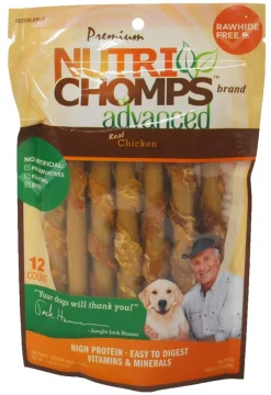 Scott Pet Nutri-Chomps Rawhide-Free Advanced Mini Twists Wrapped with Chicken Natural Dog Chew Treats - Mini - 12 Count