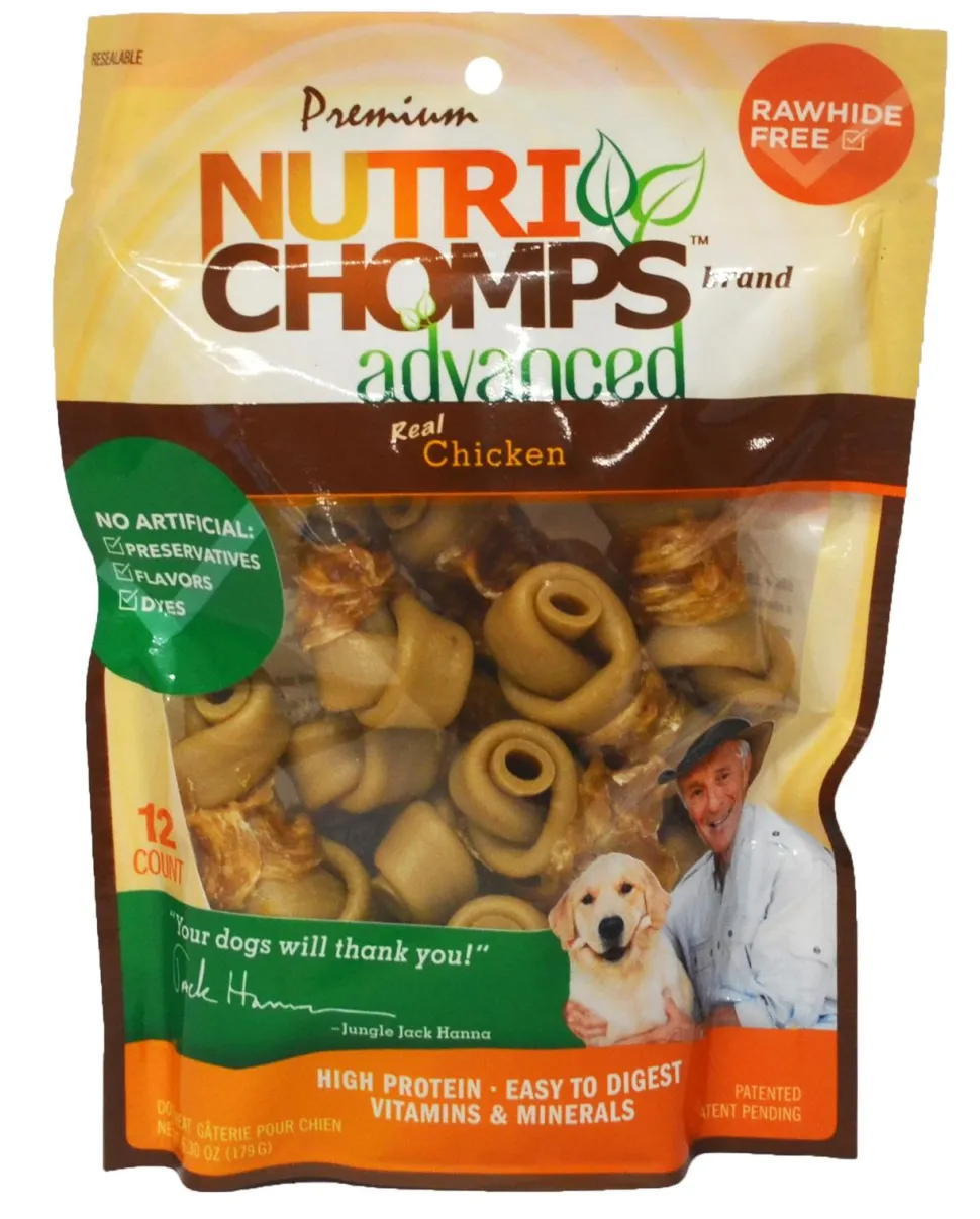 Scott Pet Nutri-Chomps Rawhide-Free Advanced Knots Wrapped in Chicken Natural Dog Chew Treats - 2.5" Inches - 12 Count