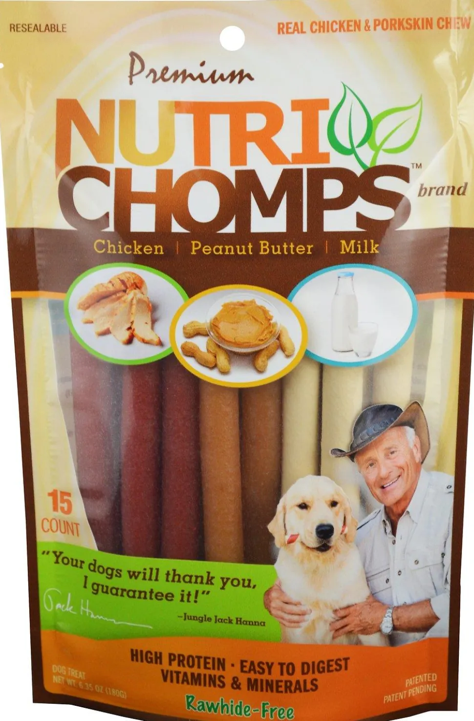 Scott Pet Nutri-Chomps Rawhide-Free Assorted Mini Pork Twists with Chicken Peanut Butter and Milk Natural Dog Chew Treats - Mini - 15 Count