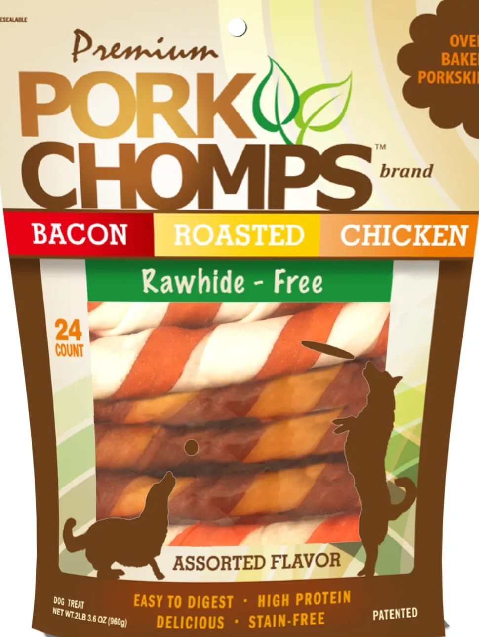Scott Pet Pork-Chomps Rawhide-Free Twists Roasted Bacon and Chicken Natural Dog Chew Treats - Assorted - 24 Count