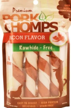 Scott Pet Pork-Chomps Rawhide-Free Bacon Twists Natural Dog Chew Treats - Large - 4 Count