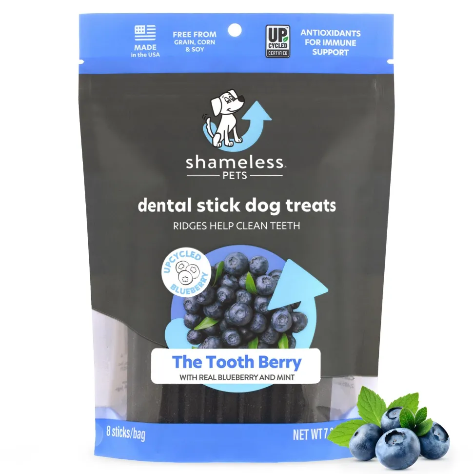 Shameless Pets The Tooth Berry Blueberry and Mint Flavored Sticks Dental Dog Treats - 7.2 Oz - Case of 6