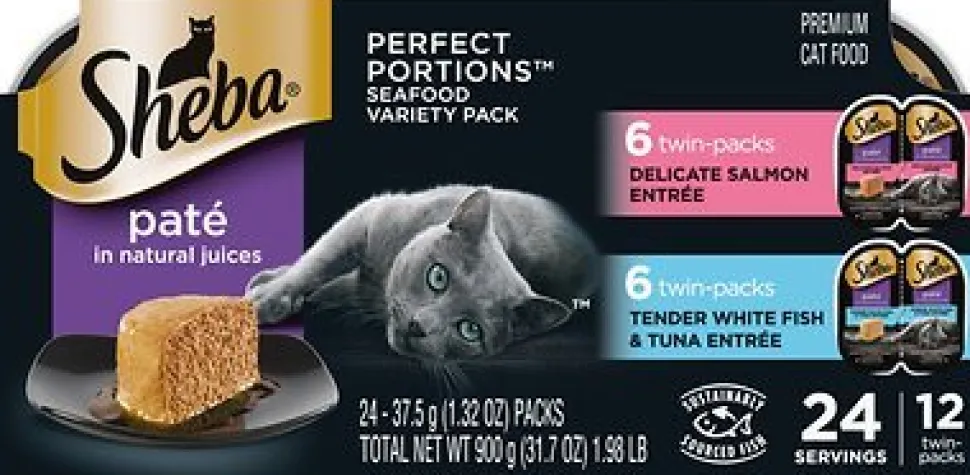 Sheba Perfect Portions Pate Seafood Diet Twin Multi-Pack Wet Cat Food - 2.65 oz - Case of 24