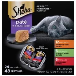 Sheba Perfect Portions Pate Chicken/Beef/Turkey Twin Multi-Pack Wet Cat Food - 2.65 oz - Case of 24