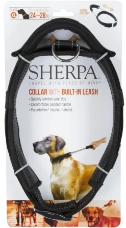 Sherpa Dog Collar with Built-in Leash - Black - X-Large