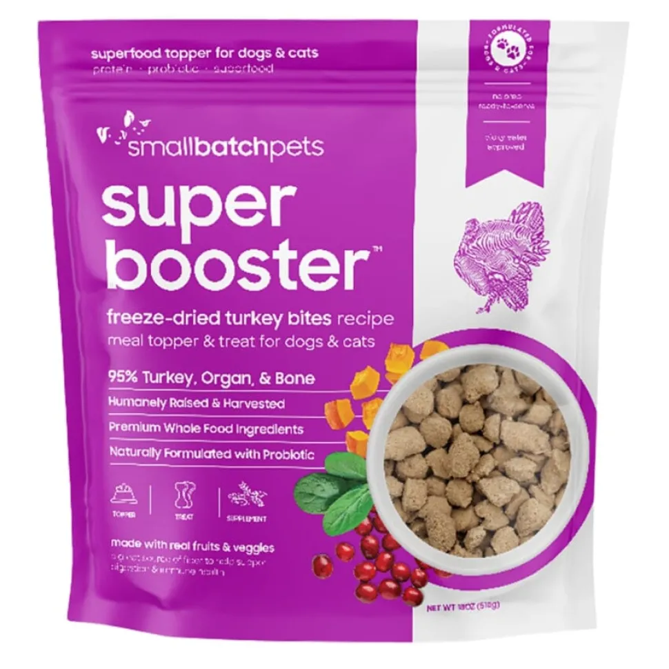 Small Batch Super Booster Turkey Bites Freeze-Dried Cat and Dog Food or Topper - 18 Oz