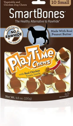 Smartbones Playtime Chews with Real Chicken Inside Dog Dental and Hard Chews - Peanut Butter - Small - 10 Pack