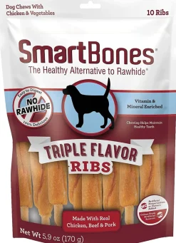 Smartbones Ribs Triple Flavor Dog Dental and Hard Chews - Chicken - 10 Count