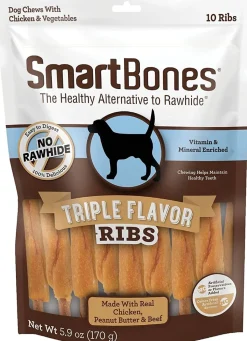 Smartbones Ribs Triple Flavor Dog Dental and Hard Chews - Peanut Butter - 10 Count