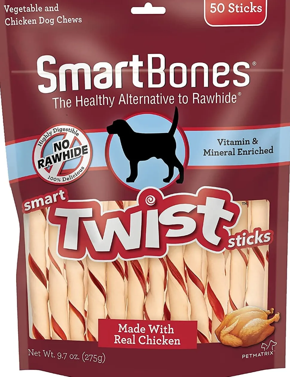 Smartbones Smart Twist Sticks Dog Dental and Hard Chews - Chicken - 50 Pack