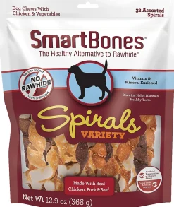 Smartbones Spirals Variety Pack Dog Dental and Hard Chews - Chicken Pork and Beef - 32 Count