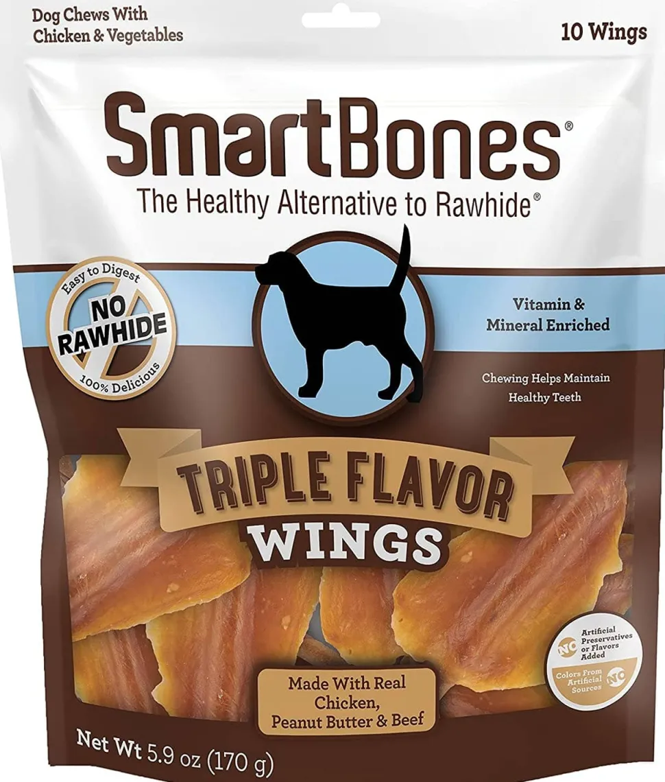Smartbones Wings Triple Flavor Dog Dental and Hard Chews - Peanut Butter - 10 Count