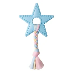 Snugarooz Lil Star Dental Textured Rubber Chew and Rope Puppy Dog Toy - Blue - 7" Inches