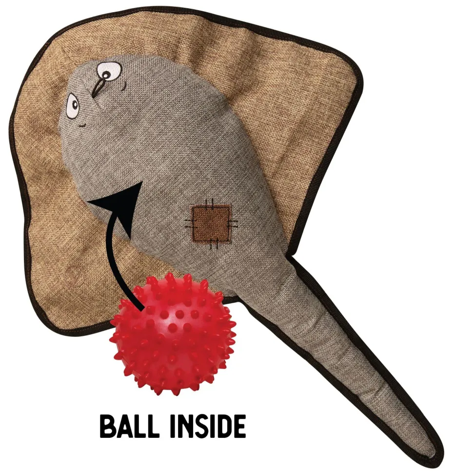 Snugarooz Sally The Stingray Squeak and Crinkle Plush Dog Toy with Inner Rubber Spikey Ball - Gray - 21" Inches