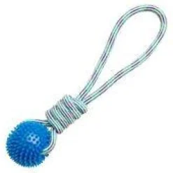 Snugarooz Spike-O-Mite Spikey Ball with Rope and Tug Dog Toy - Assorted - 16" Inches
