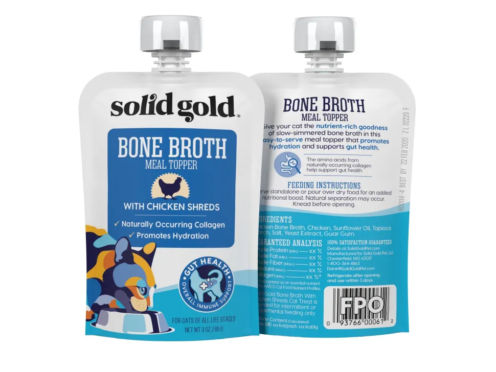 Solid Gold Bone Broth with Chicken Shreds Cat Food Meal Topper Pouch - 3 Oz - Case of 12