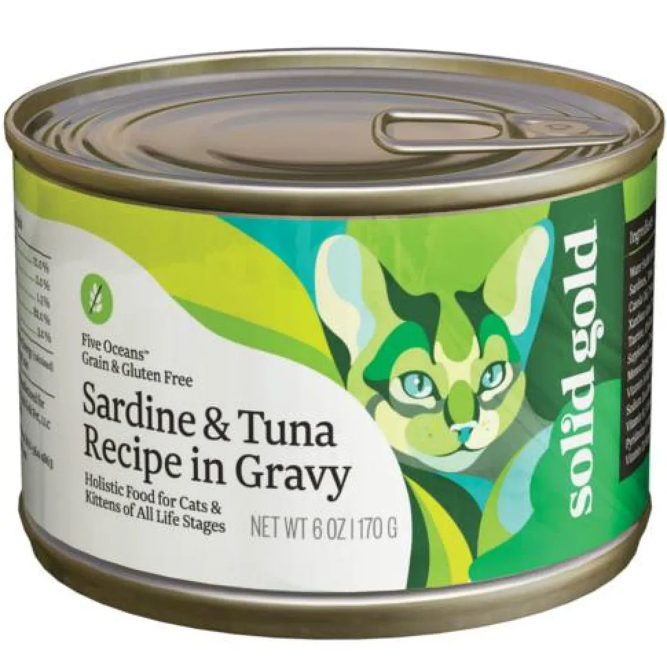 Solid Gold Five Oceans Grain-Free Sardines and Tuna Recipe in Gravy Canned Cat Food - 6 Oz - Case of 16