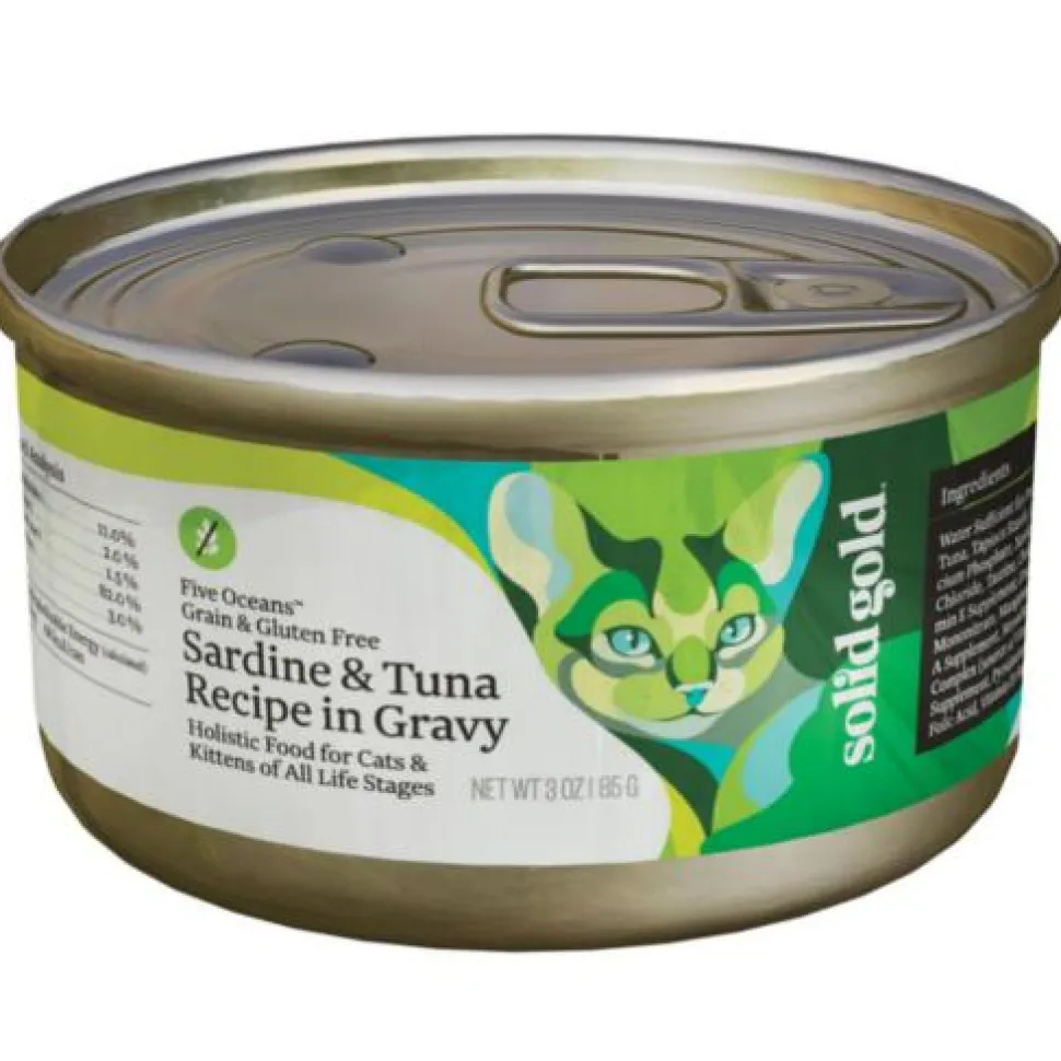 Solid Gold Five Oceans Sardines and Tuna Recipe in Gravy Canned Cat Food - 3 Oz - Case of 24