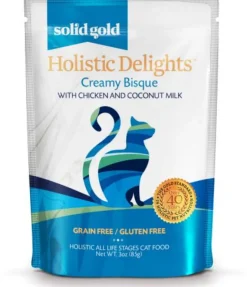 Solid Gold Holistic Delights Grain-Free Creamy Bisque Chicken and Coconut Puree Wet Cat Food Pouch - 3 Oz - Case of 24