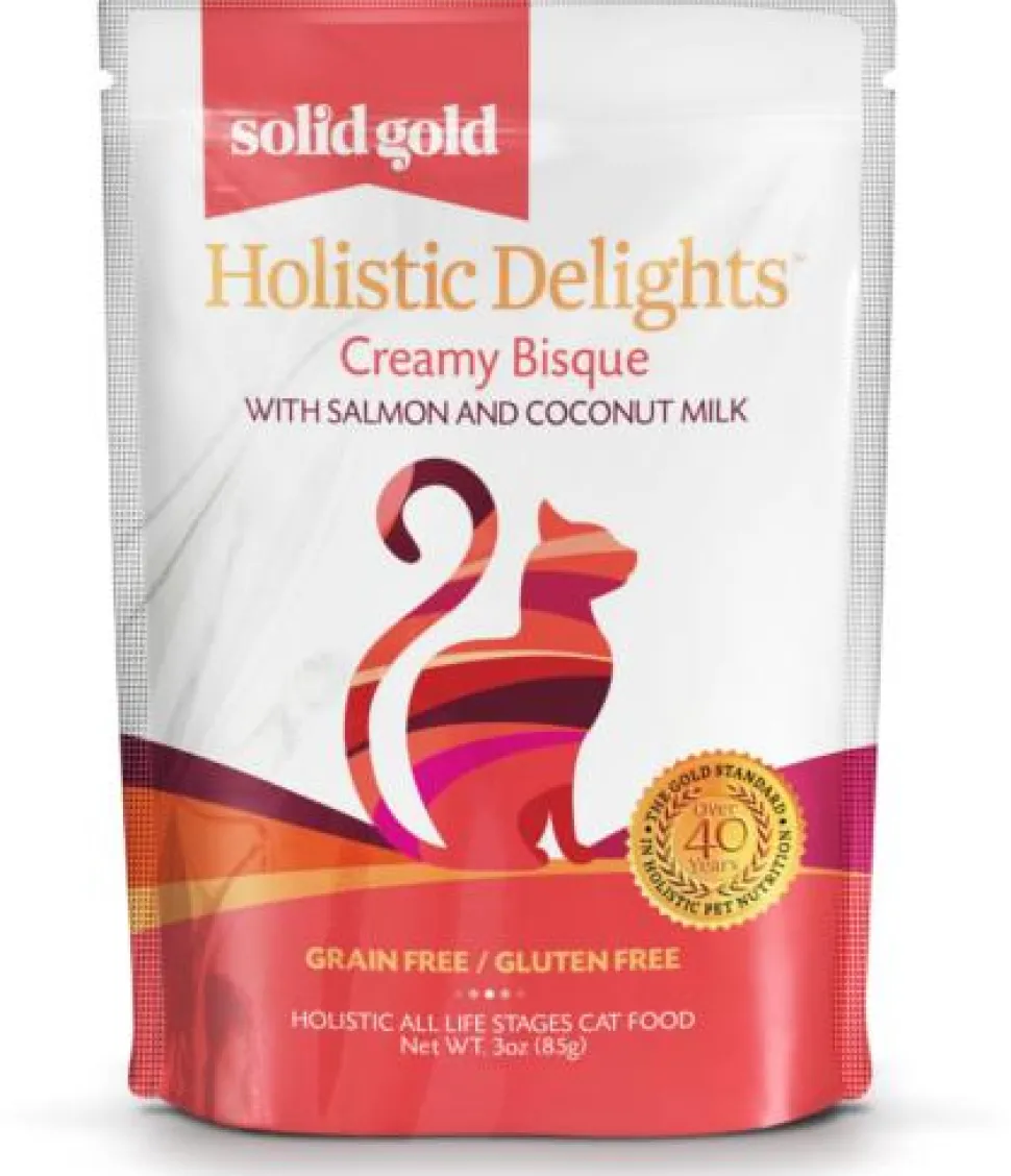 Solid Gold Holistic Delights Grain-Free Creamy Bisque Salmon and Coconut Puree Wet Cat Food Pouch - 3 Oz - Case of 24