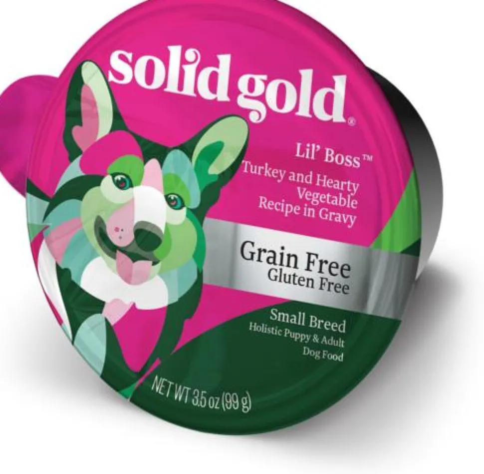 Solid Gold Lil' Boss Grain-Free Turkey with Hearty Vegetables Small-Breed Adult and Puppy Wet Dog Food Tray - 3.5 Oz - Case of 12