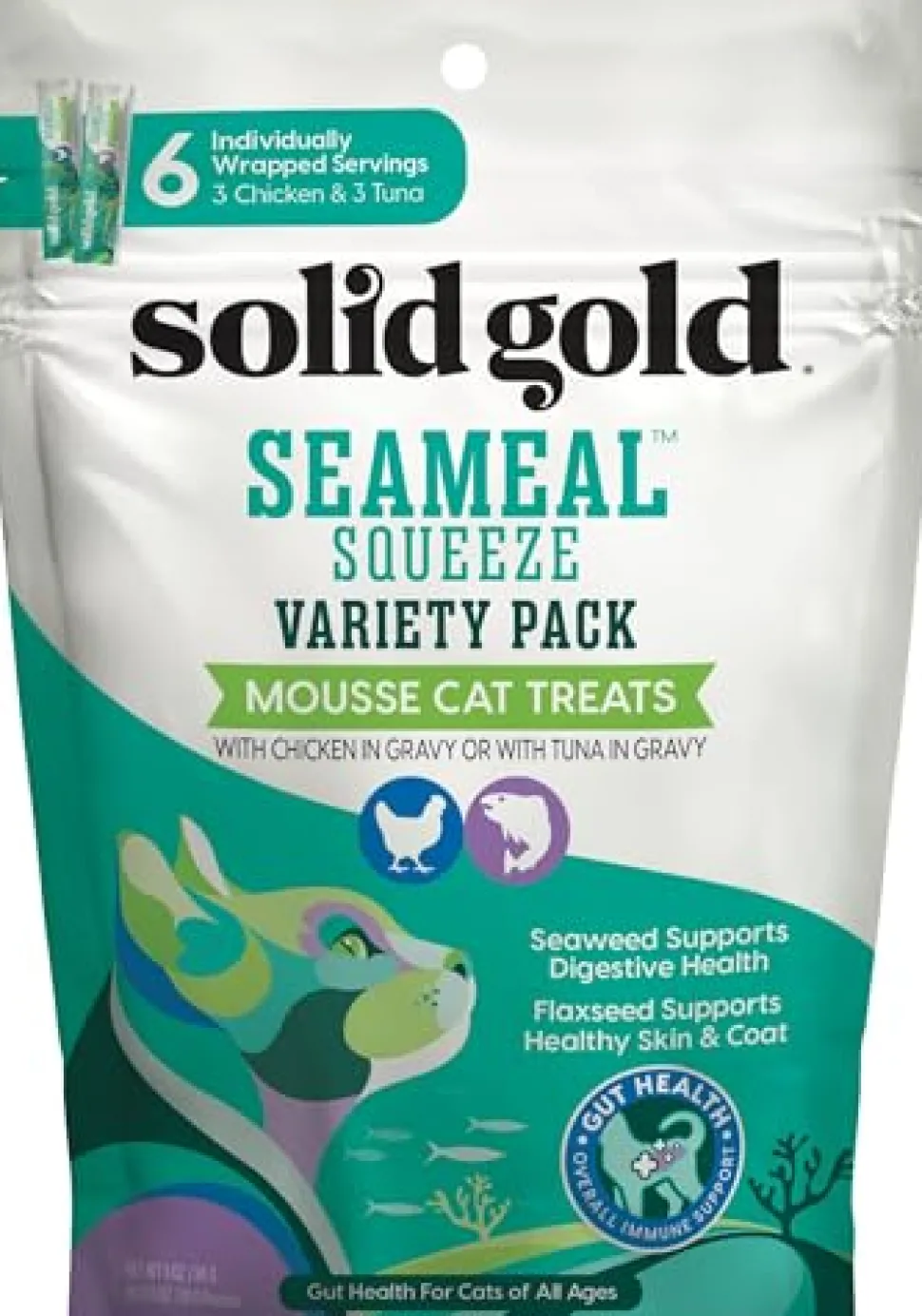Solid Gold SeaMeal Squeeze Squeezable Mousse Chicken and Tuna with Gravy Cat Treats - Assorted Pack - 2 Oz - Case of 24