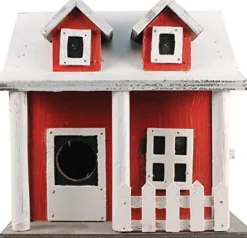 Songbird Essentials Picket Fence Cottage Bird House - Red/White - 8 X 6.5 X 8 In