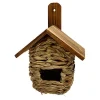 Songbird Essentials Post Mounted Grass Roosting Pocket with Roof - 10.4 In