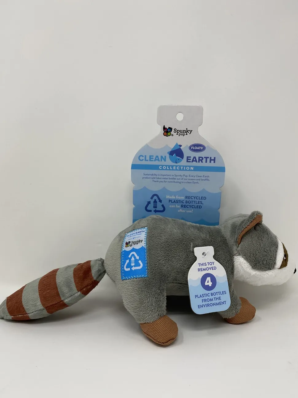 Spunky Pup Clean Earth Collection Raccoon Squeak and Plush Dog Toy - Small