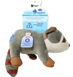 Spunky Pup Clean Earth Collection Raccoon Squeak and Plush Dog Toy - Large