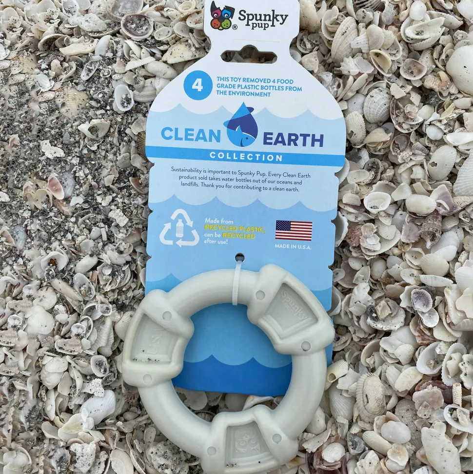 Spunky Pup Clean Earth Collection Recycled Ring Chicken Flavored Durable Fetch Dog Toy