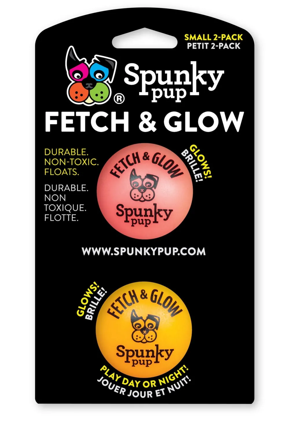 Spunky Pup Fetch and Glow-in-the-Dark Ball Float and Fetch Dog Toy - Small - 2 Pack