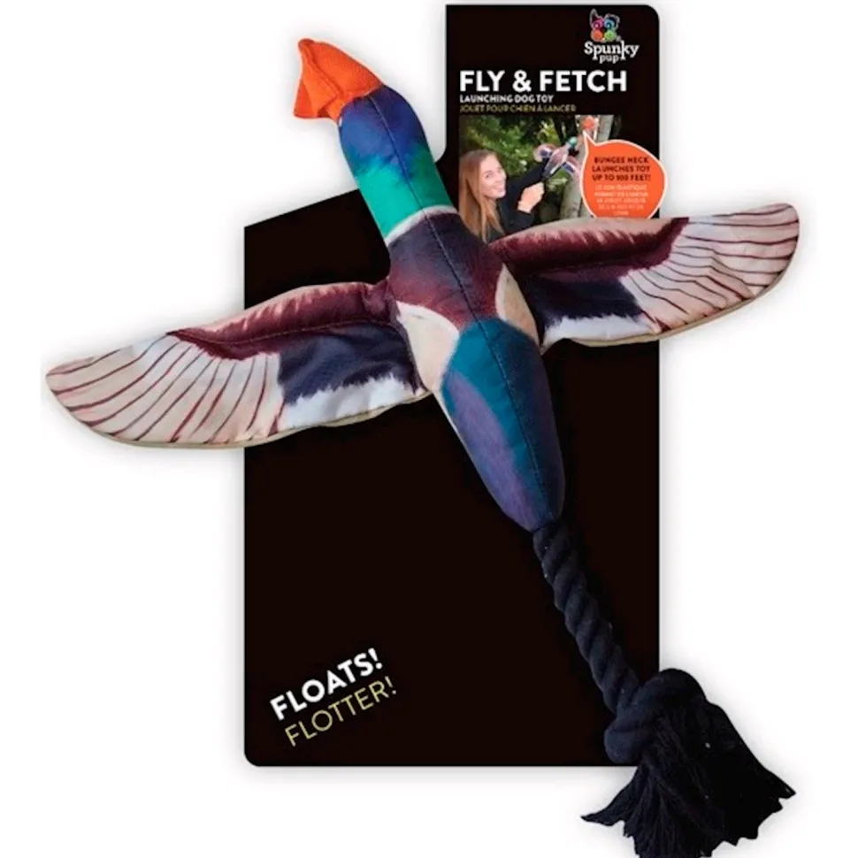 Spunky Pup Fly and Fetch Duck Plush and Float Rope Flinging Dog Toy