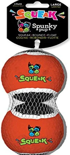 Spunky Pup Squeaky Tennis Balls Squeak and Float Fetch Dog Toy - Large - 2 Pack