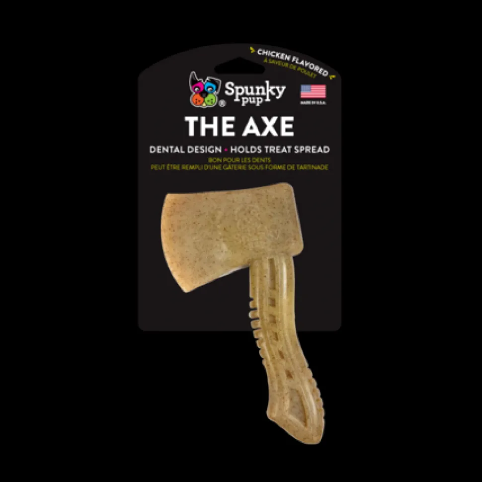 Spunky Pup The Axe Chicken Flavored Dental Textured Nylon Durable Fetch Dog Toy - Small