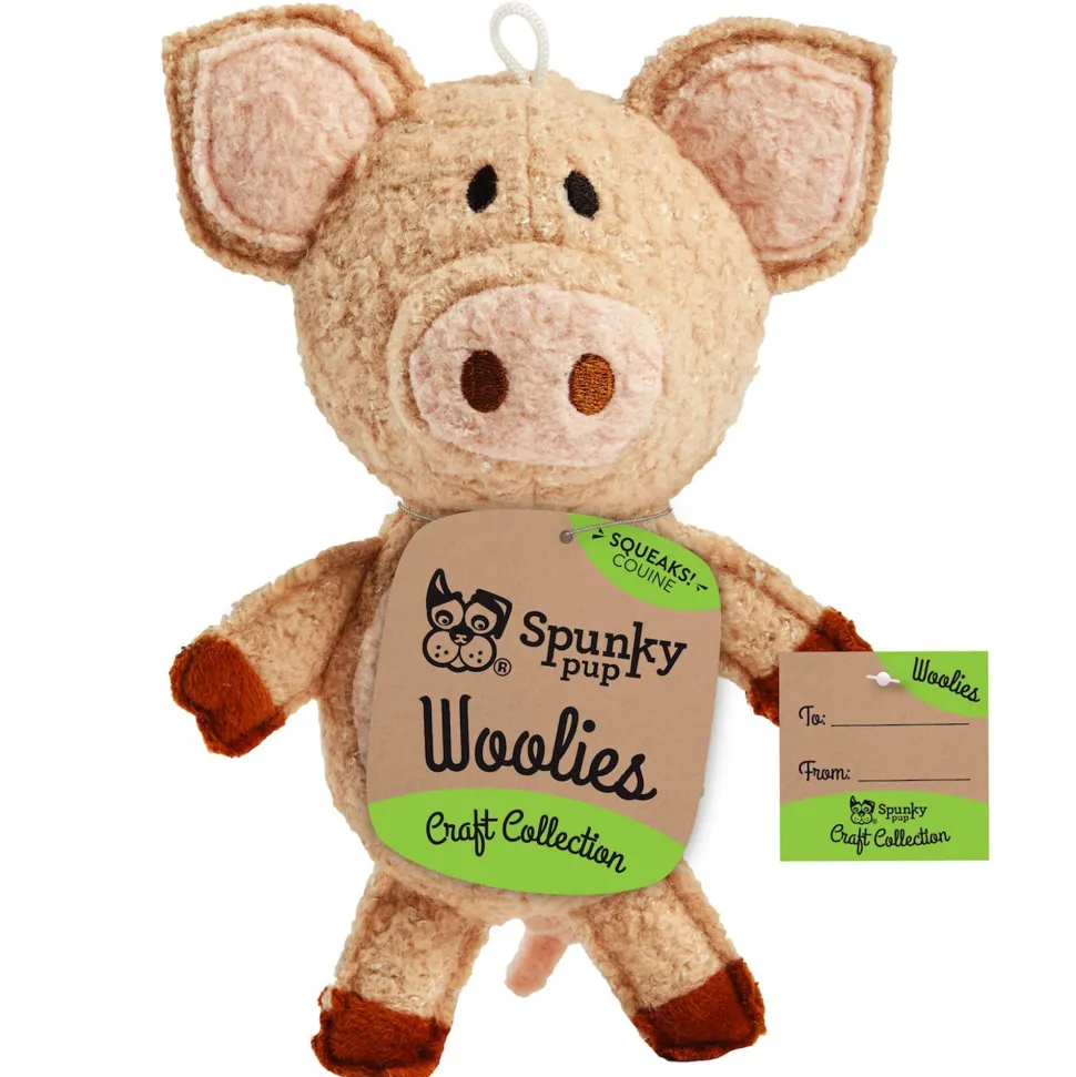 Spunky Pup Woolies Craft Collection Pig Squeak and Wool Plush Dog Toy