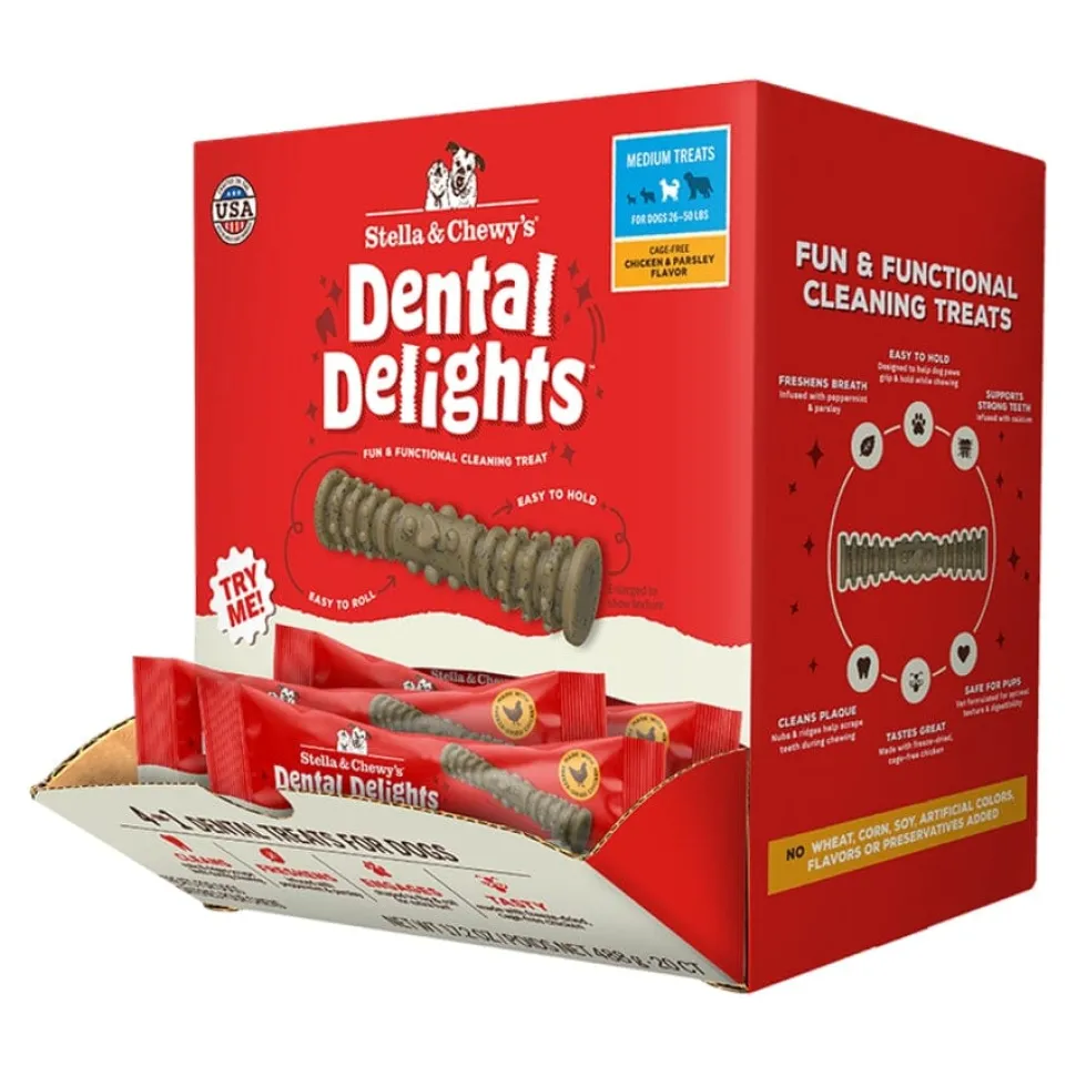 Stella & Chewy's Dental Delights Chicken Freeze-Dried Dental Dog Treats - Dogs 26-50 Lbs - Medium