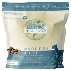 Steves Real Food Sustainable Sourced Nuggets Whitefish Recipe Freeze-Dried Raw Cat and Dog Food - 1.25 Lbs