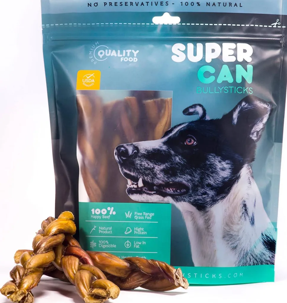 Supercan Braided Dog Bully Sticks - 12 Inch - 25 Count