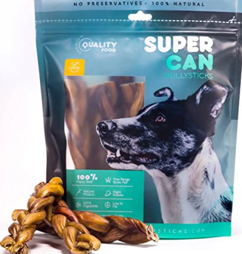Supercan Braided Dog Bully Sticks - 6 Inch - 50 Count