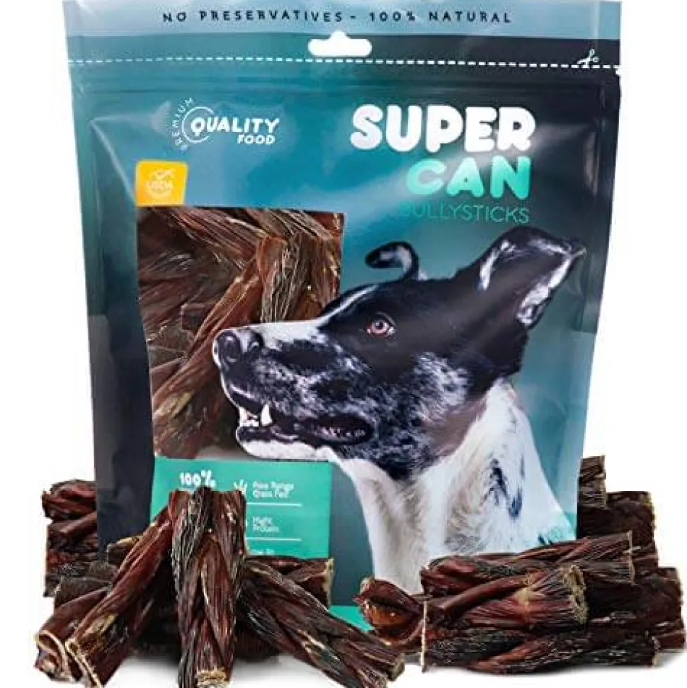 Supercan Pork Braided Gullet Sticks Dog Jerky Treats - 8-10 Inch - 50 Count