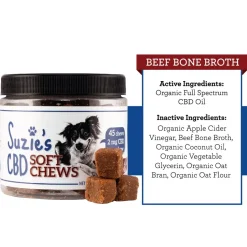 Suzie's CBD Treats Soft Chew Beef Bone Broth 45ct Chew Supplemental Cat and Dog Treats - 16 oz Jar