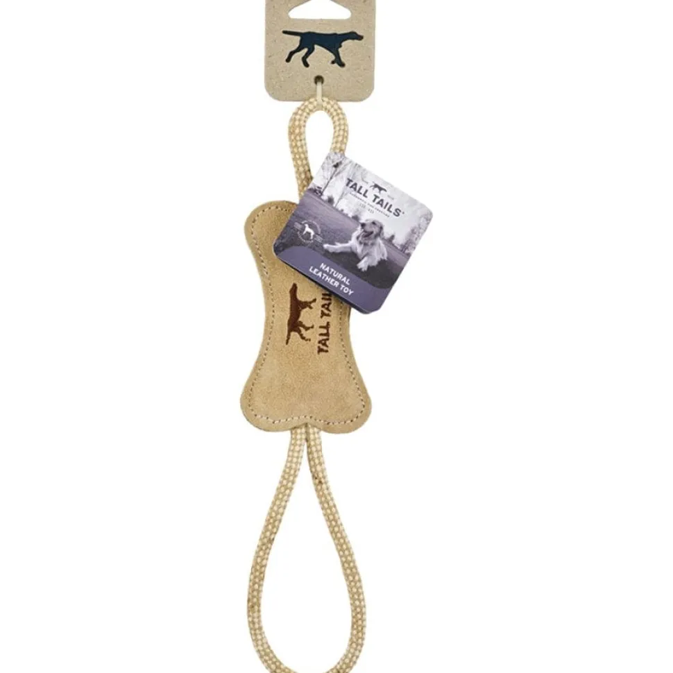 Tall Tails Natural Leather and Rope Bone Fetch and Tug Dog Toy