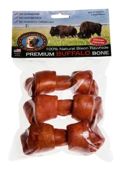 Tasman's Natural Pet Bison Rawhide Bisonhide Chicken Small Bone Dog Natural Chews - 3 Pack